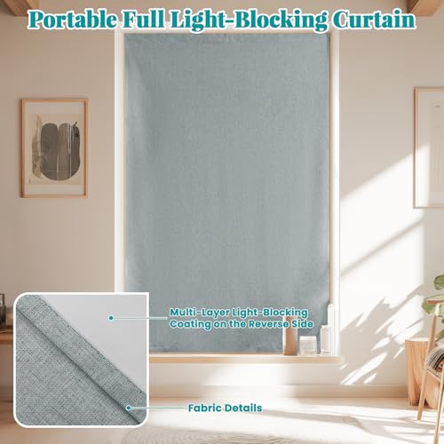 Image of 100% Blackout Curtains for Bedroom Stick On Curtain Window Shades Pull Down Blackout Window Cover No Drillng Self Adhesive Curtains No Rod Small Windows, W46 x L72 inch, 1 Panel, Light Grey