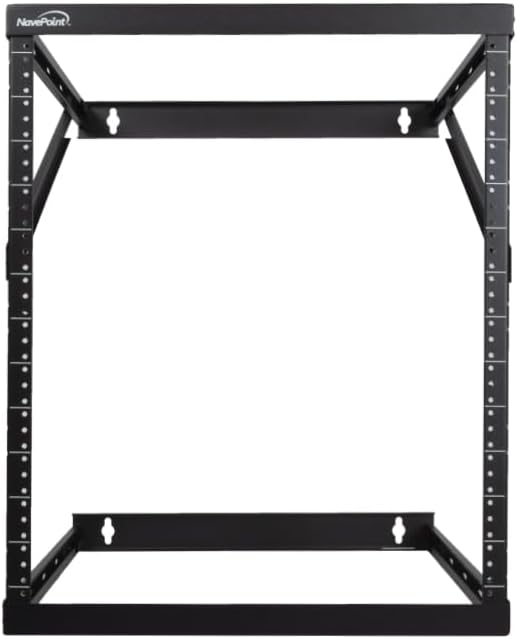 NavePoint 8U, 12U, 22U Height Expandable 2 Post Wall Mount Rack - Adjustable Server Rack for 19 Inch Standard IT Equipment - Wall Mount Rack 17.5" Deep, Black