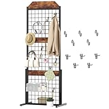 HOOBRO Gridwall Panel units 5.6' x 1.7' Ft Grid Display Rack, Gridwall Panel Display Stands with 5 Garment Hooks & 5 S-Hooks, Wire Grid Display Rack, for Retail Show, Rustic Brown and Black BF45DC01
