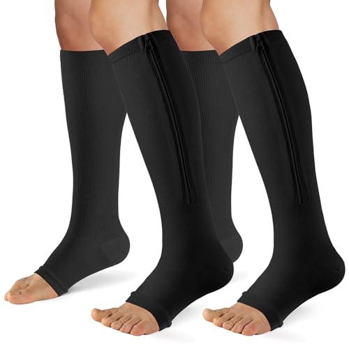 Chaussettes de compression 15-20 mmHg noires lot de 2 paires pour homme et femme