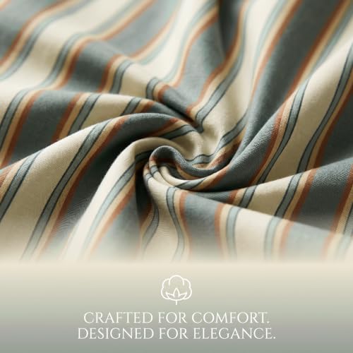 Image of BSB HOME 240 TC Cotton Feel Bedsheet with 2 Pillow Covers, Soft & Breathable Printed Double Bed Sheet for Bedroom, Fade Resistant & Easy Care - 90 x 100 Inches (228 x 254 cm) - Ochre Stripe
