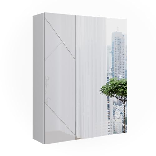 Vicco Badspiegelschrank Weiß/Weiß Hochglanz Irma 60x75x17 cm - Badezimmerschrank mit Spiegel, Ordnung im Bad durch versteckte Ablageflächen