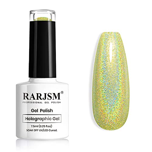 RARJSM Green Holographic Gel Polish,Pastel Light Green Nail Polish Unicorn Effect Laser Glitter 7.5ML Curing Required Nail Art Colors Home Gel Manicure Single Bottle