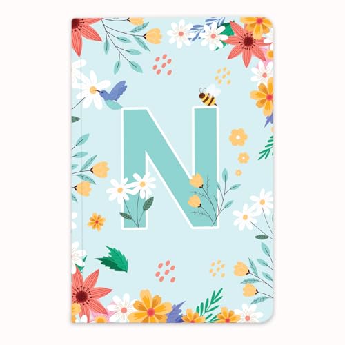Image of Initial N Premium Soft Bound Notebook Diary for Girls and Women (B6, 90 GSM, 160 Ruled Pages) Floral Design Notebook Journal Diary