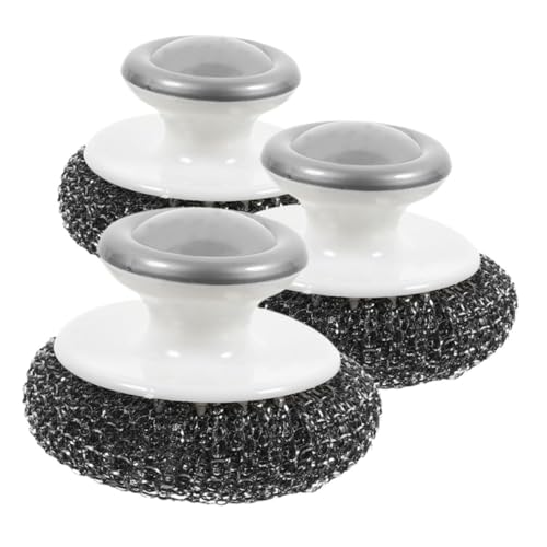 MOLUCKFU 3pcs Wire Scrubber Dish Cleaning Brush Handle Lightweight Pot Cleaning for Kitchen Scrubbing Easy to Use and Store for Dish Washing and Cookware Care