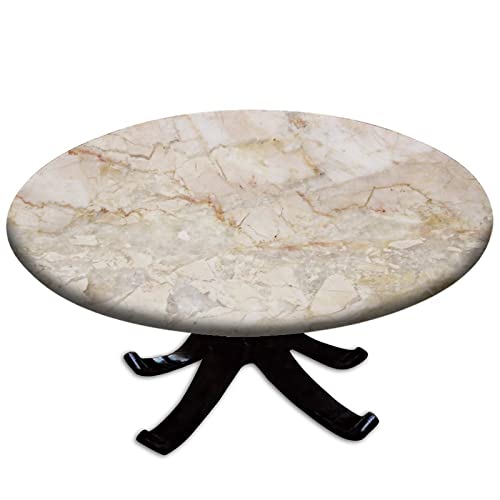 JUNTAIY Marble Fitted Tablecloth Round 32 Inch - Waterproof & Wrinkle Resistant Elastic Edge Table Cover for Indoor Dining Parties, Kitchen, Outdoor Use - Easy Clean Polyester Fabric
