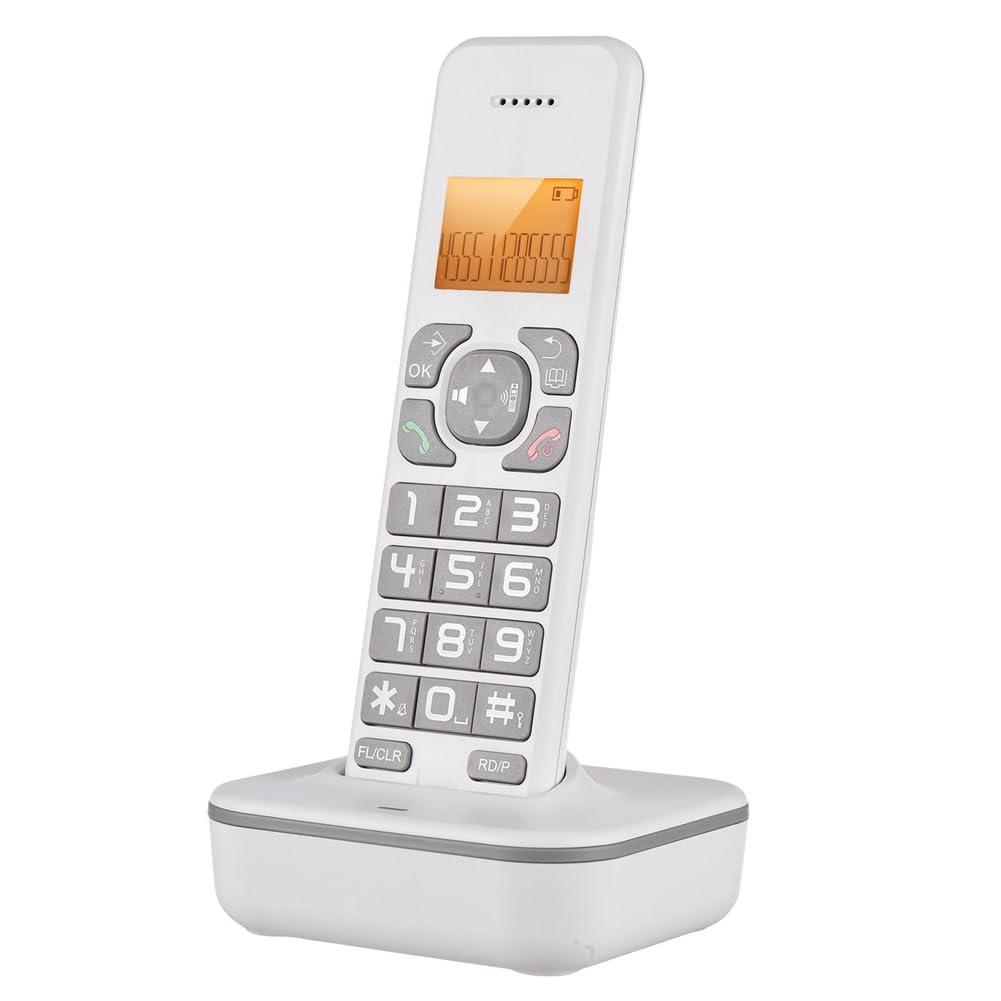 D1102B Telefono Cordless con Segreteria Telefonica ID Chiamante/Chiamata in Attesa Schermo LCD Retroilluminato da 1,6 Pollici A 3 Righe Spina UE Bianca