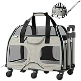 Katziela Pet Carrier - Airline Compliant Dog Carrier - TSA Approved Pet Carrier for Small Dogs and Cats - Soft FAA Travel Airplane Dog Carrier Luggage (Light Grey/Blue-Pro)