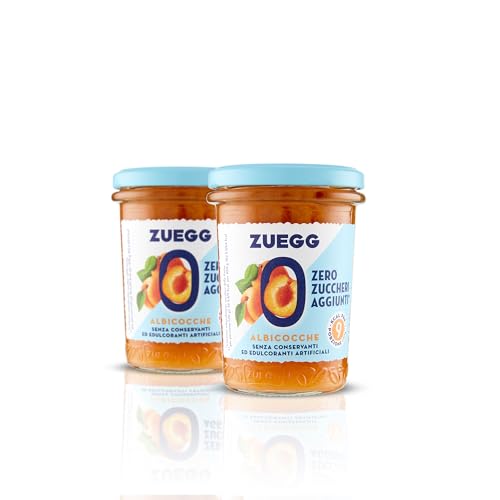 Zuegg, Confettura Zero Zuccheri Aggiunti Albicocche, 60% di Frutta, Solo 9 Calorie per Porzione - Senza Glutine, Senza Conservanti, Prodotto Vegano (2 x 220 grammi)