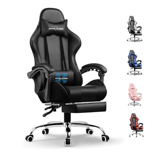 Image of GTPLAYER #1USA Ergonomic Gaming Chair with Massage Lumbar Cushion & Footrest, PU Leather Office Chair for Work, Study Chair for Home, Linked Armrests, Adjustable Headrest, 1 Year Warranty