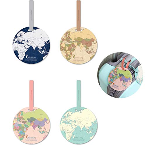 Preisvergleich Produktbild WYMAODAN Gepäckanhänger, 4 Stück Weltkarte, Gepäckanhänger, Kofferanhänger, Name, Adressetiketten, Reisen, Urlaubszubehör