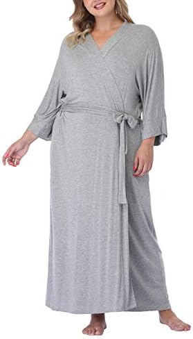 Women's Plus Size Robes Lightweight Cotton Bathrobe Long Kimono Robe Dressing Gown Soft Sleepwear Spa Knit Wrap Loungewear, Lightgrey 4X