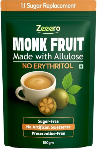 Image of Zeeero Monk Fruit without Erythritol | Monkfruit with Allulose Sweetener | 1:1 Sugar Replacer | Monk sugar /monk fruit powder | No Preservatives 150g