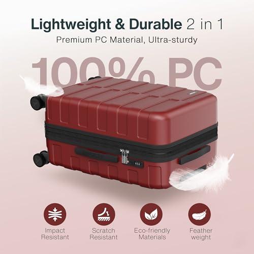 Vipbox Luggage Sets 3 Piece (3-Years VIP Service) Hardside Lightweight Expandable Ultra Durable Polycarbonate Carry On Travel Suitcase Set with TSA Lock Spinner Wheels, Wine Red image 4