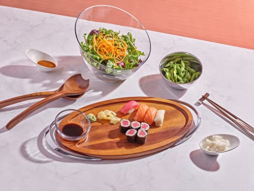 Nambe Luna Appetizer Board With Dip Dish | Large Wooden Serving Tray With Handles For Party | Platters For Serving Snacks, Cookies| Made Of Nambe Alloy, Acacia Wood And Glass Dip Bowl #TOP1