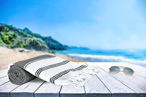 GLAMBURG Peshtemal Turkish Towel Cotton Beach Towels Oversized 36x71 Set of 4, Cotton Beach Towels for Adults, Soft Durable Absorbent Extra Large Bath Sheet Hammam Towel - Black - Thumbnail 6
