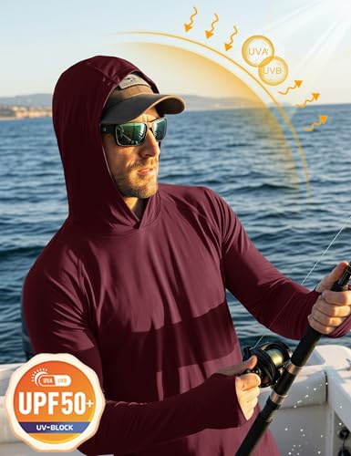 Image of MAGCOMSEN Men's Hooded UPF 50+ Sun Protection T Shirts Long Sleeve Athletic Fishing Shirts Rash Guards