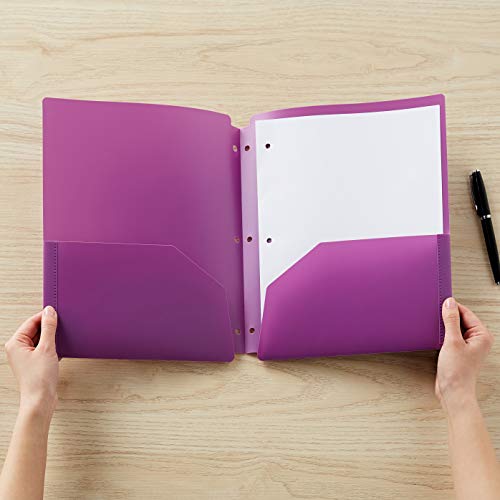 Amazon Basics Plastic 3 Hole Punch Folders With 2 Pockets, Assorted Color, Pack Of 6 #TOP5