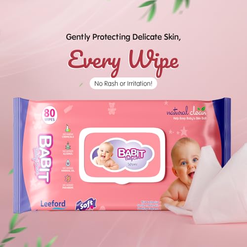 Image of Babit Baby Wipes (80 Wipes each) Pack of 2 | Gentle Cleansing for Newborn & Kids | Hydrates, Soothes & Prevents Rashes | Soft Wet Wipes for Baby & Adults