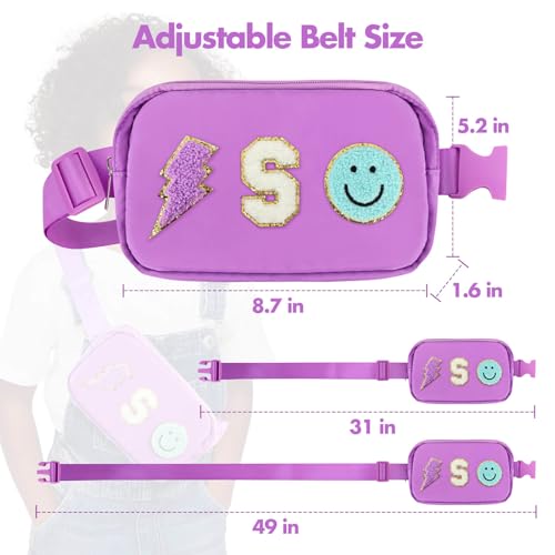 Image of PainZieteg Fanny Pack for Girls Chenille Letter Belt Bag Crossbody for Kids | Preppy Nylon, Waterproof, Gold-Plated Zipper, Adjustable Strap, Birthday Christmas Easter Gifts for 4-13 Year Old Teen Girls