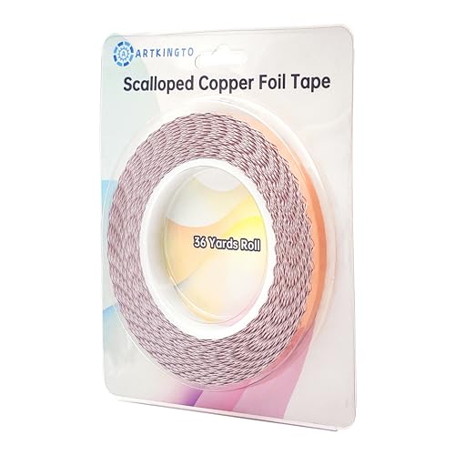ARTKINGTO Scalloped Copper Foil Tape for Stained Glass, DIY Handicrafts, Crafting, Black Backed Copper Foil, 1/4 Inch Scalloped