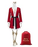 Tarpop 12 ft Skeleton Costume Accessories 12 Foot Christmas Skeleton Costume Set Includes Large Santa Claus Robe, Mustache, Christmas Gift Bag for Xmas Garden Lawn Outdoor Giant Sized Skull Decor