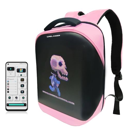 Crelander Mochila para laptop, mochila dinâmica inteligente com tela de LED, bolsa para viagem e trabalho, rosa, Large, Mochila para laptop