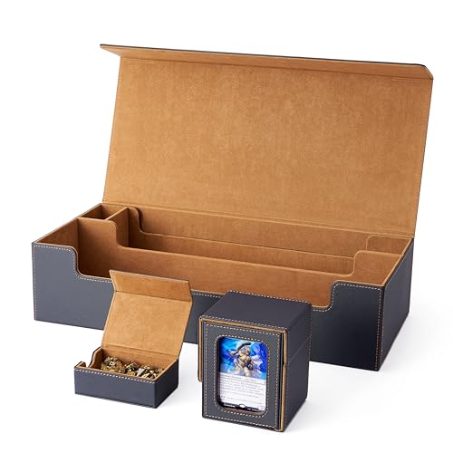 デッキケース トレカケース カードストレージボックス カードケース プレマ ダメカン 収納ケース 「 遊戯王 ポケカ MTG 各種 カードゲーム に使用可能 」 (黒内装茶)