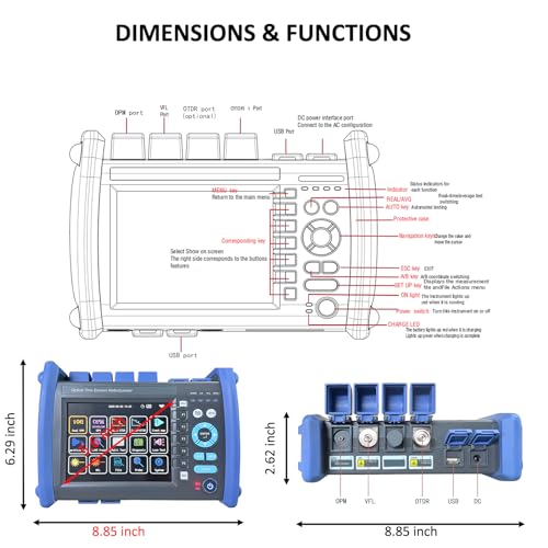Image of 12-in-1 OTDR Optical Fiber Tester 1310 /1550 /1625nm,37 /36 /37db,5.6' Touch Screen,Integrat ing Automatic OTDR, Expert OTDR, Event Map, 10G Dual OPM,Optical Power Meter, End StateCheck