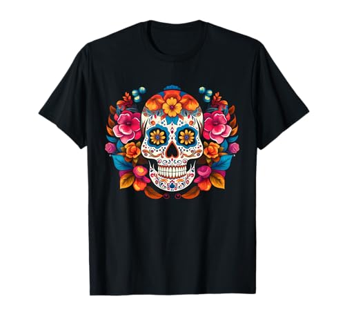 Crâne en sucre floral Dia de Los Muertos Mexicain Catrina T-Shirt