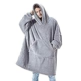 HIHIvia Bata Manta Polar con Capucha y Bolsillo Delantero, Sudadera Manta Caliente Oversize Unisex, Batamanta Suave con Mangas Cálido y Cómodo para Hombres, Mujeres, Adolescentes