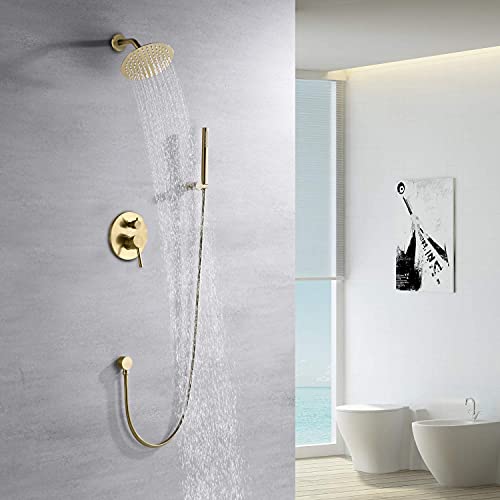 S3223Bgi Brushed Gold Shower System + S1408Bgw Waterfall Widespread Bathroom Faucet #TOP2