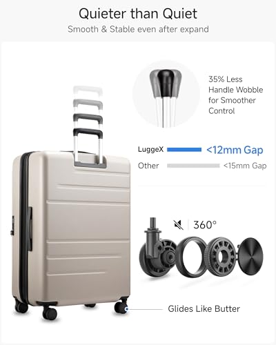 Image of Carry On Luggage 22x14x9 Airline Approved, FLO-Core Expandable Polycarbonate Hard Shell Suitcase with Front Pocket, Beige, 28 Inch, Checked Luggage