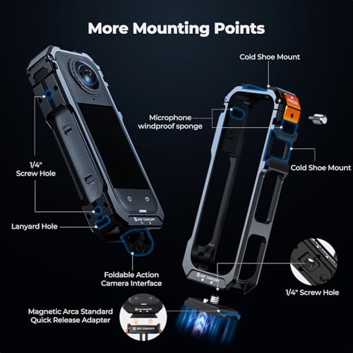 Image of K&F Concept Camera Cage +Lens Cover + Screen Protector Kit for Insta360 X5 | Aluminum Alloy Protective Frame Case, with Quick Release&1 /4 inch Screw Hole & 2 Cold Shoe Mounts for Microphone, LED Light -CI01