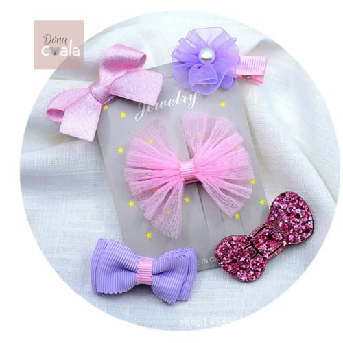 Laços meninas, bebês feitos à mão delicados e forrados, sem ponta 5 peças (Lilás)