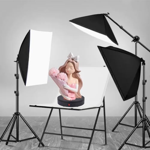 JAYEGT Motorized Rotating Display Stand,180 Lbs Load,360 Degree Electric Rotating Turntable for Photography Products Display,Live Show,Remote Control +5 Colors Backgrounds(Black / 8.66inch / Rechargeable)