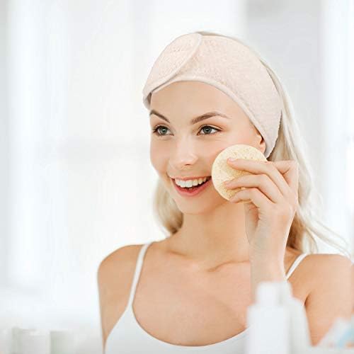 Whaline 4 Pack Spa Facial Headband Super Absorption Makeup Hair Wrap Adjustable Coral Fleece Hair Band Soft Towel Head Band for Face Washing, Shower Sports Yoga (Pea Green, Pink, Beige, Light Gray)