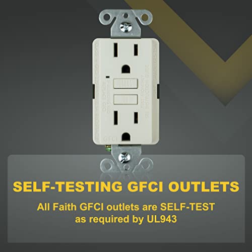 Faith [3-Pack] 15A Gfci Outlets, Non-Tamper-Resistant Gfi Duplex Receptacles With Led Indicator, Self-Test Ground Fault Circuit Interrupter, Etl Listed, Light Almond, 3 Piece #TOP1