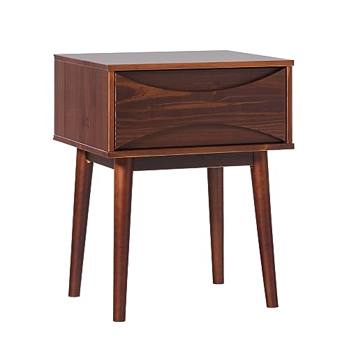 Walker Edison Mesita de noche retro de madera maciza de mediados de siglo con 1 cajón, 25 pulgadas, nogal