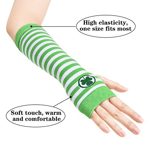SATINIOR 4 paar st. Patrick's Day handschoenen armwarmer unisex vingerloos met klaverblad patroon - Image 4
