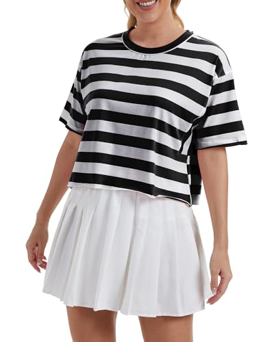 Image of HUGOOME Womens Oversized Workout Crop Top Casual Short Sleeve Boxy Roll Hem | Basic Half Split Sleeve Drop Shoulder Loose Yoga Running Gym Tee Cropped T-shirt Solid Trendy Relaxed Daily Tee