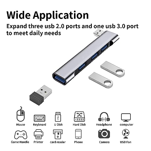 USB Hub 4-Port Mini 3.0 Portable USB Expander For Laptop/PC/MacBook, Supports Flash Drive/Printer/Camera/Keyboard/Mouse & More