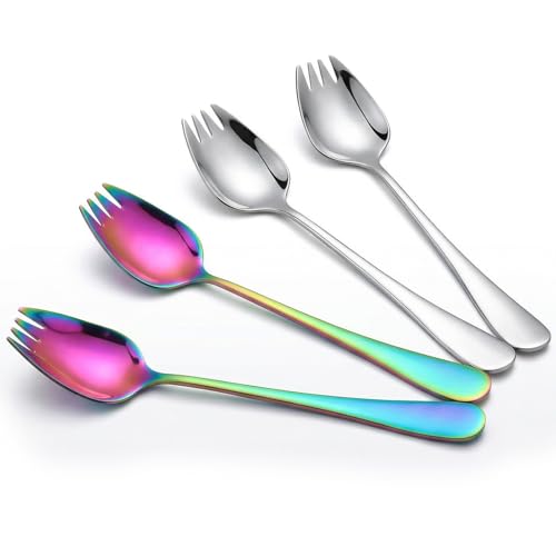 Elegaperma 4 cucharones de metal, Spork de acero inoxidable, cubiertos de viaje para camping, senderismo, almuerzo en la oficina y comida al aire libre