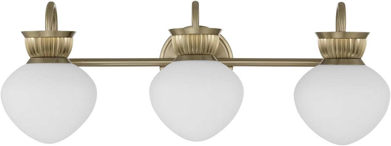 Savoy House 8-1028-3-127 Melbourne Traditional White Opal Glass Bathroom Vanity Wall Light, 3-Light 180 Total Watts, 9" H x 26" W, Noble Brass