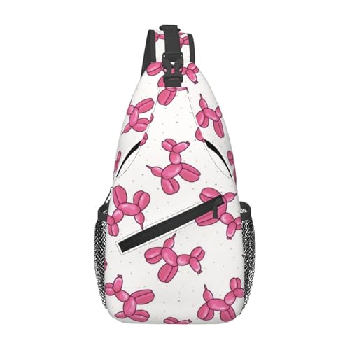 Men'S Crossbody Sling Backpack Pink Balloon Dog Pattern Chest Bags Casual Sport Travel Hiking Daypack