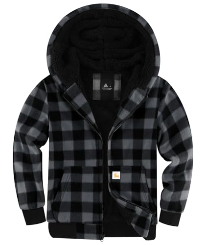 Image of GEEK LIGHTING Boys Flannel Jacket Sherpa Lined Hoodies Zip Up Fleece Plaid Shirt Jackets Winter Outdoor Coat Warm