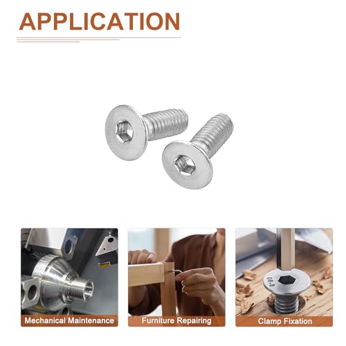 Image of DTGN M4-0.7 x 12mm Flat Head Socket Cap Screws, 100 Pack 304 Stainless Steel Hex Socket Flat Head Screws, Full Thread, Countersunk Bolts