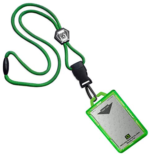 Specialist ID Heavy Duty Lanyard and Identity Stronghold 2-Card RFID Blocking Badge Holder - 2 Sided/Blocks 13.56MHz Signal - Double Sided - Secure CAC PIV TWIC Card Holder (Green)