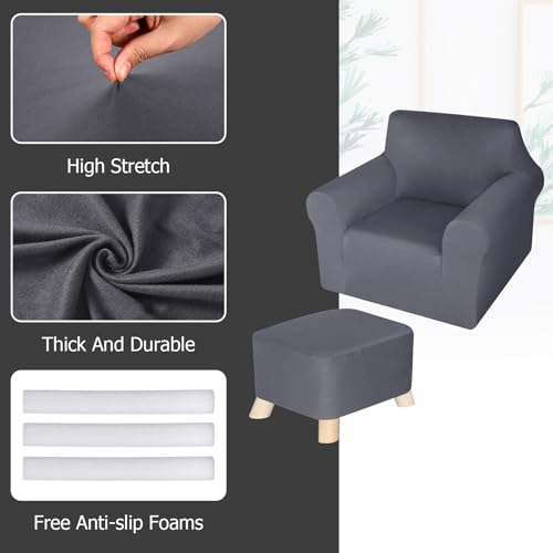 Chair and Ottoman Covers Slipcover Set Armchair Cover T Cushion Chair Slipcover Milk Silk Sofa Furniture Protector Couch Soft for Armchair Ottoman(Dark Gray) - Image 5