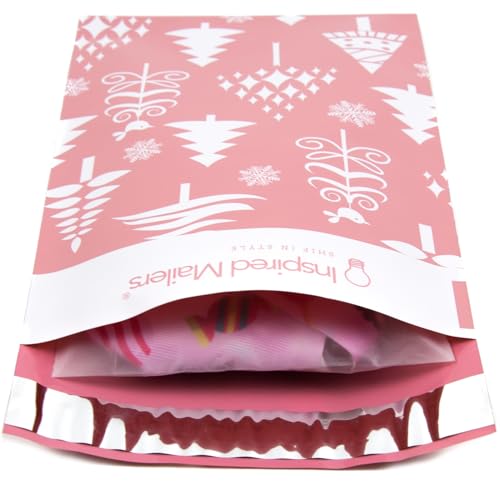 Image of Inspired Mailers - Holiday Poly Mailers 6x9-100 Pack - Christmas Trees (Rose Gold) - Small Holiday Mailers - Cute Packaging Bags for Shipping - Christmas Poly Mailer 6x9